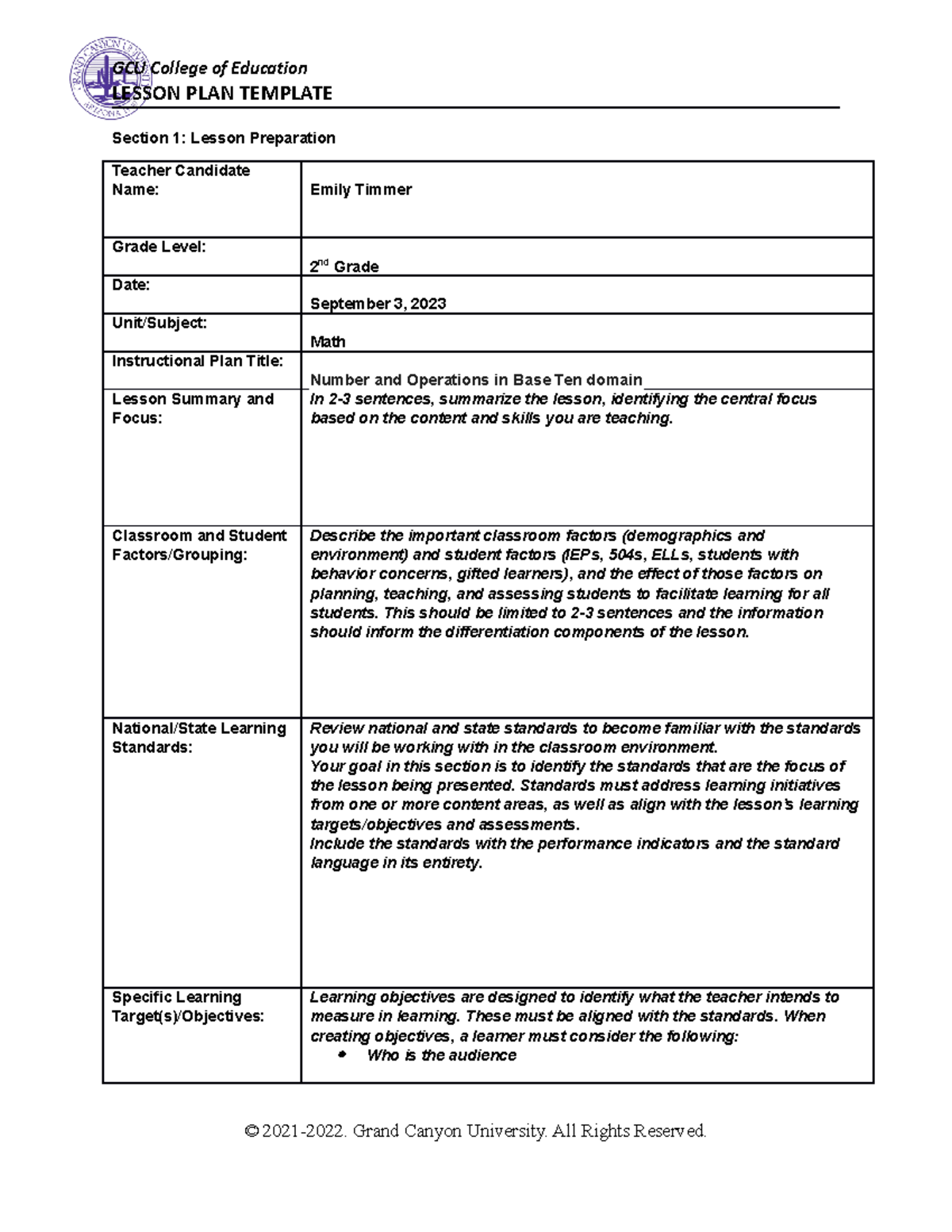 Identifying Student Challenges - LESSON PLAN TEMPLATE Section 1: Lesson ...