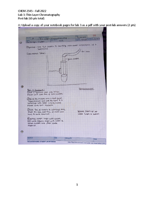 Lab 3 Post Lab - Post Lab Submission - Lab 3: Thin Layer Chromatography ...