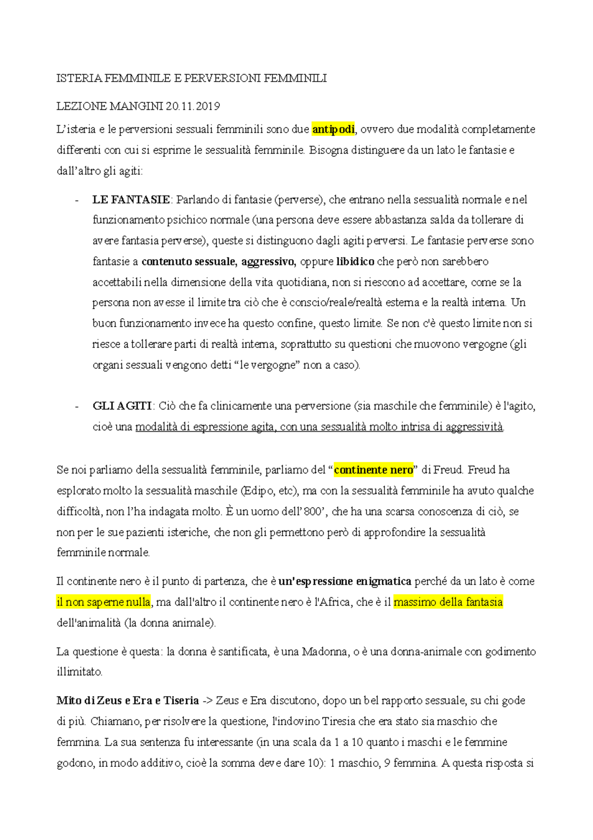 19° Lezione 20.11 (M) ISTERIA FEMMINILE