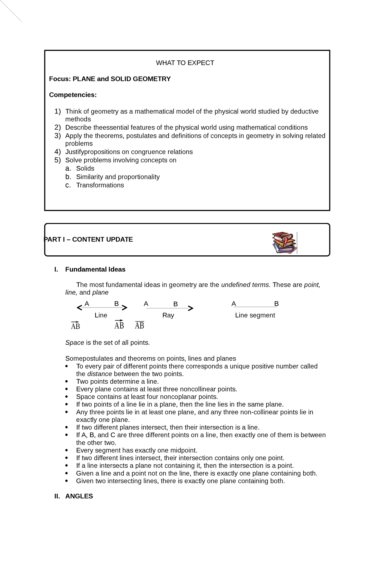 Geometry - reviewer - WHAT TO EXPECT Focus: PLANE and SOLID GEOMETRY ...