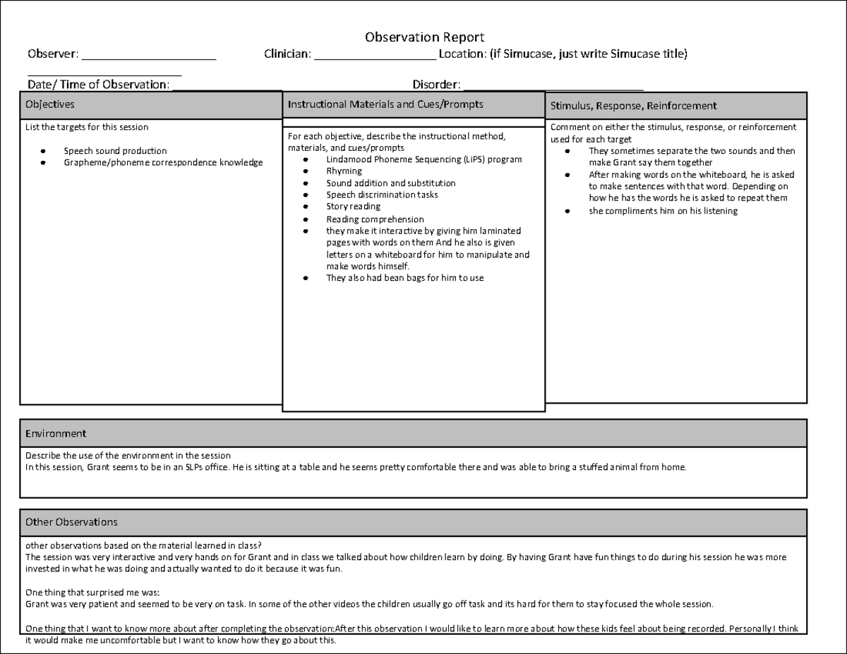 Grant Observation Report - Observation Report Observer ...