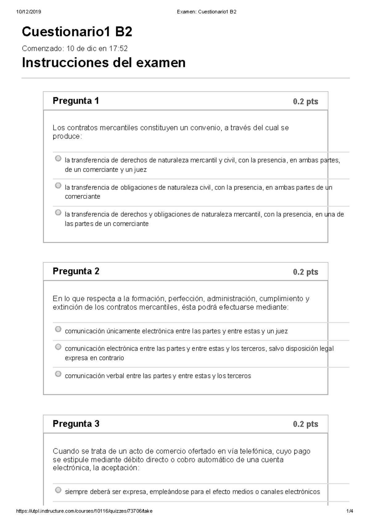 Cuestionario 1 B2 Legislacion - Cuestionario1 B Comenzado: 10 De Dic En ...