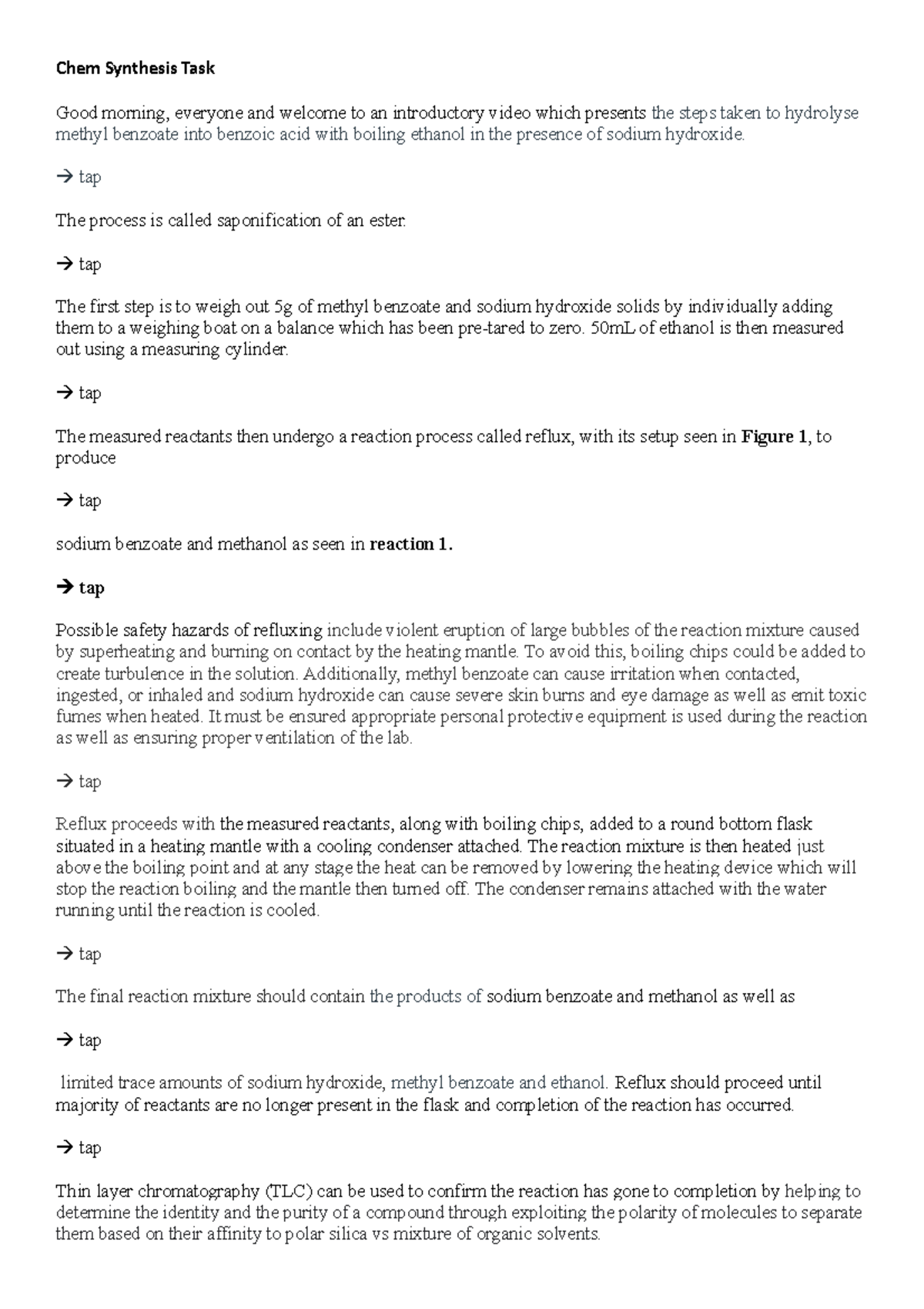 Chem Synthesis Task - Chem Synthesis Task Good morning, everyone and ...
