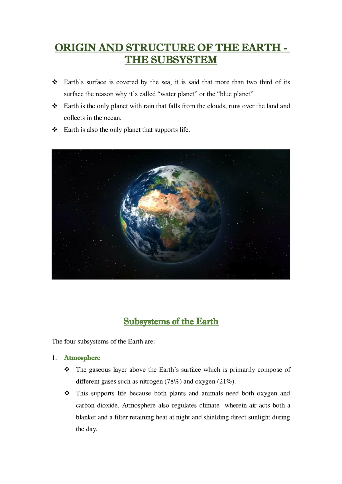 structure of the earth essay