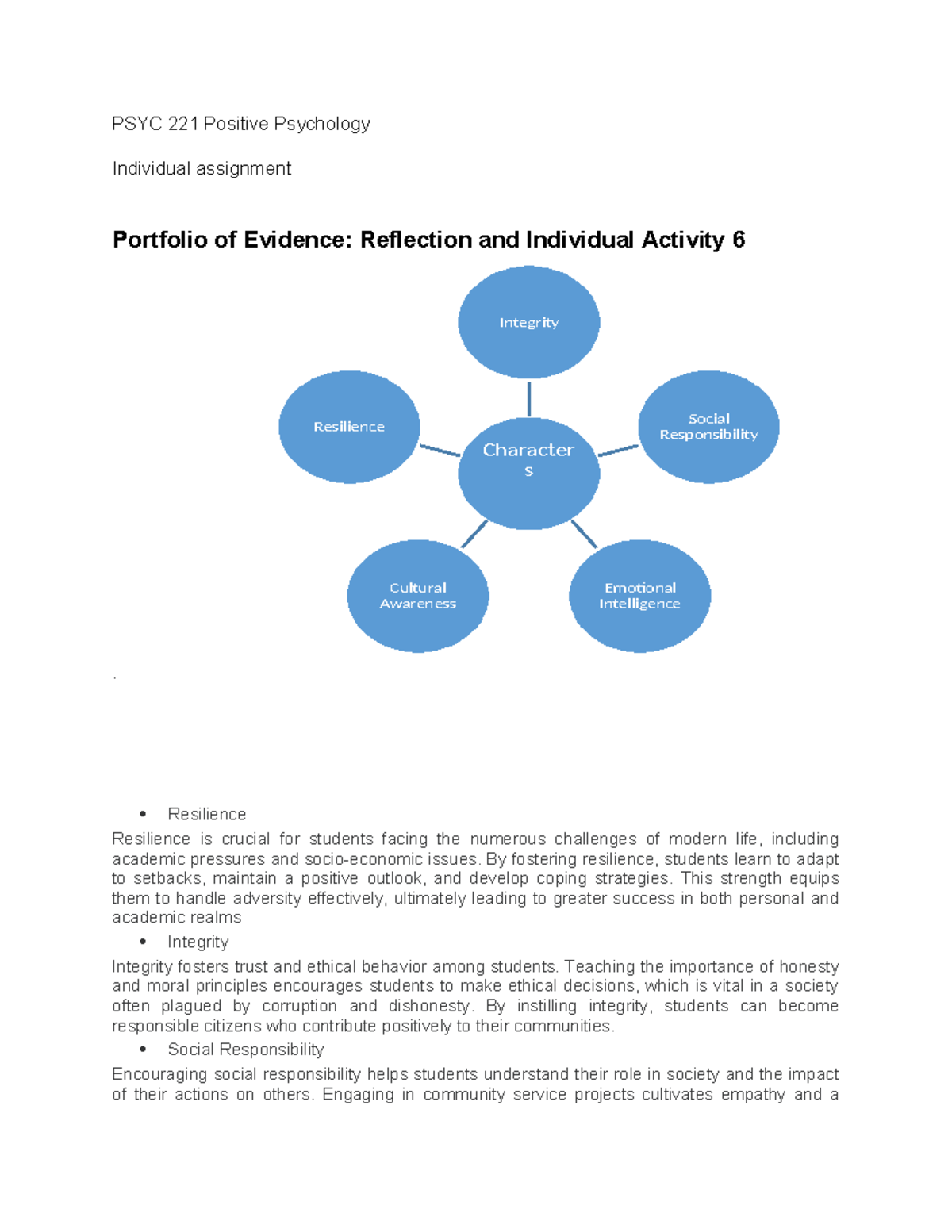 Reflection Activity 6 - PSYC 221 Positive Psychology Individual ...