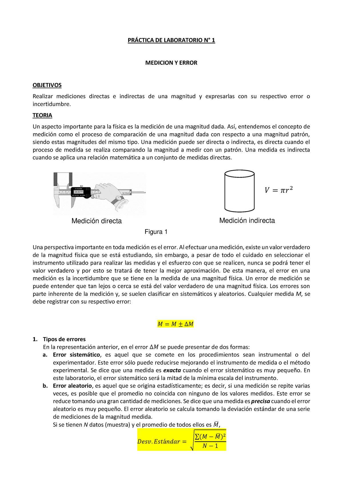 Laboratorio N Gu A Pr Ctica De Laboratorio N Medicion Y Error Objetivos Realizar