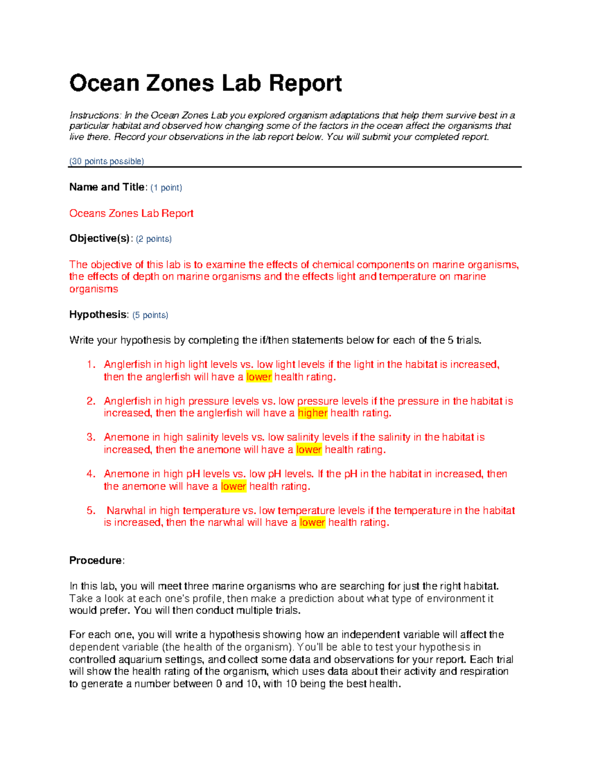 Ocean zones lab report Ocean Zones Lab Report Instructions In the