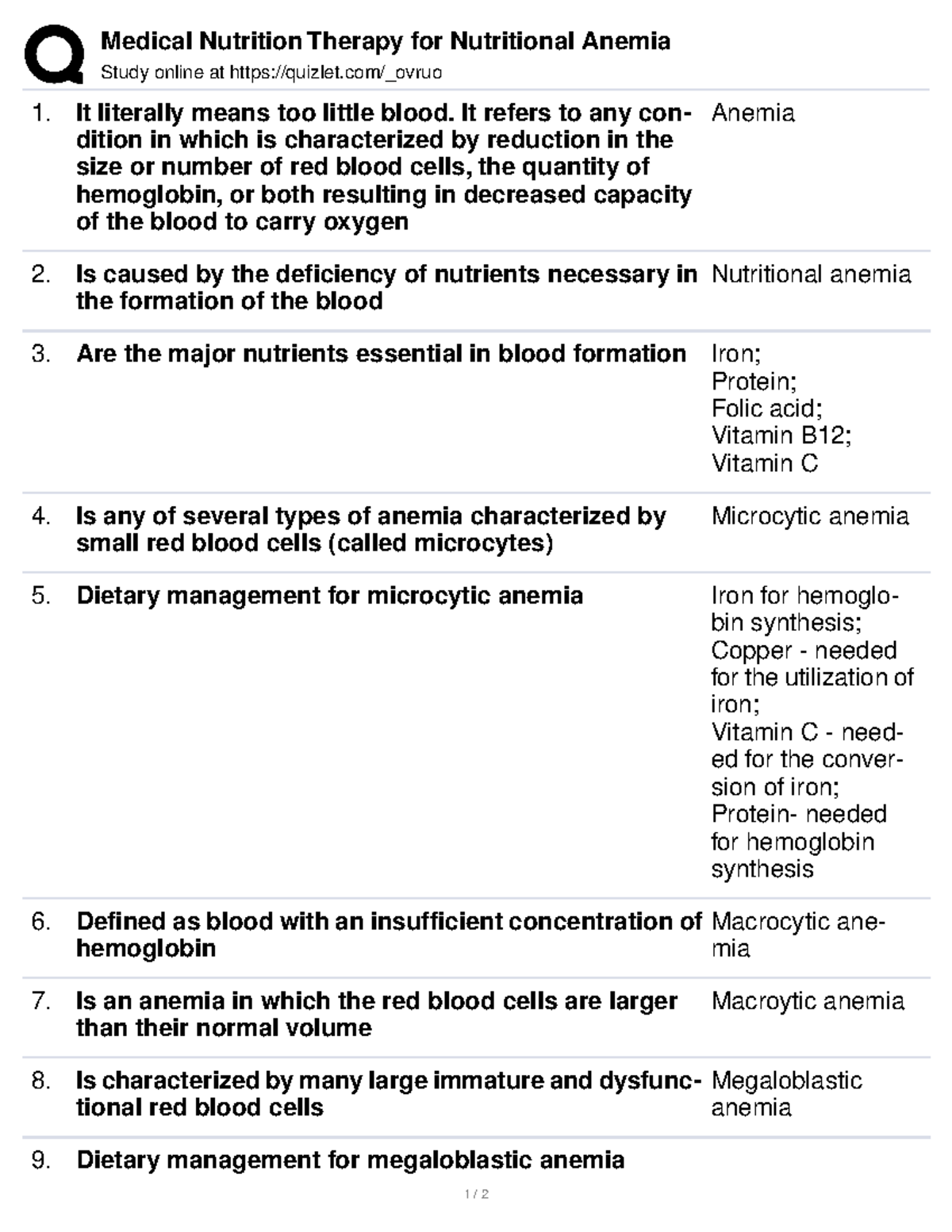 Medical Nutrition Therapy for Nutritional Anemia It refers to any con