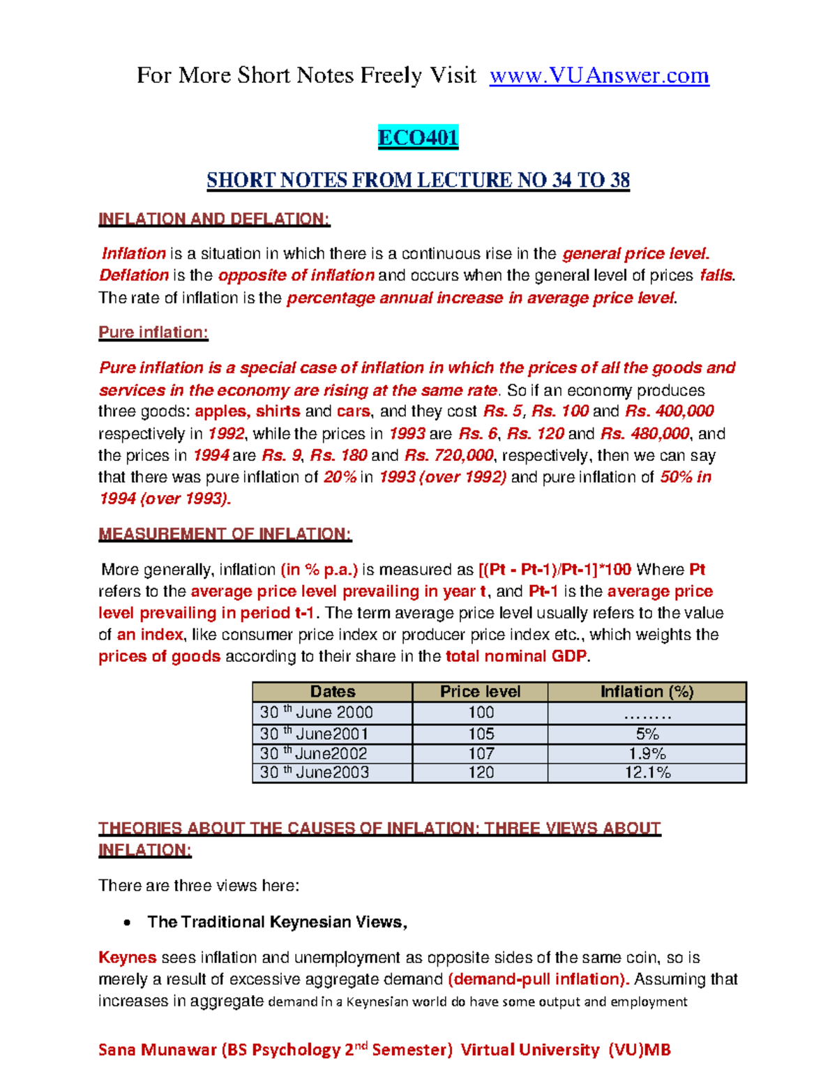 ECO401 Short Notes (VUAnswer - For More Short Notes Freely Visit ...