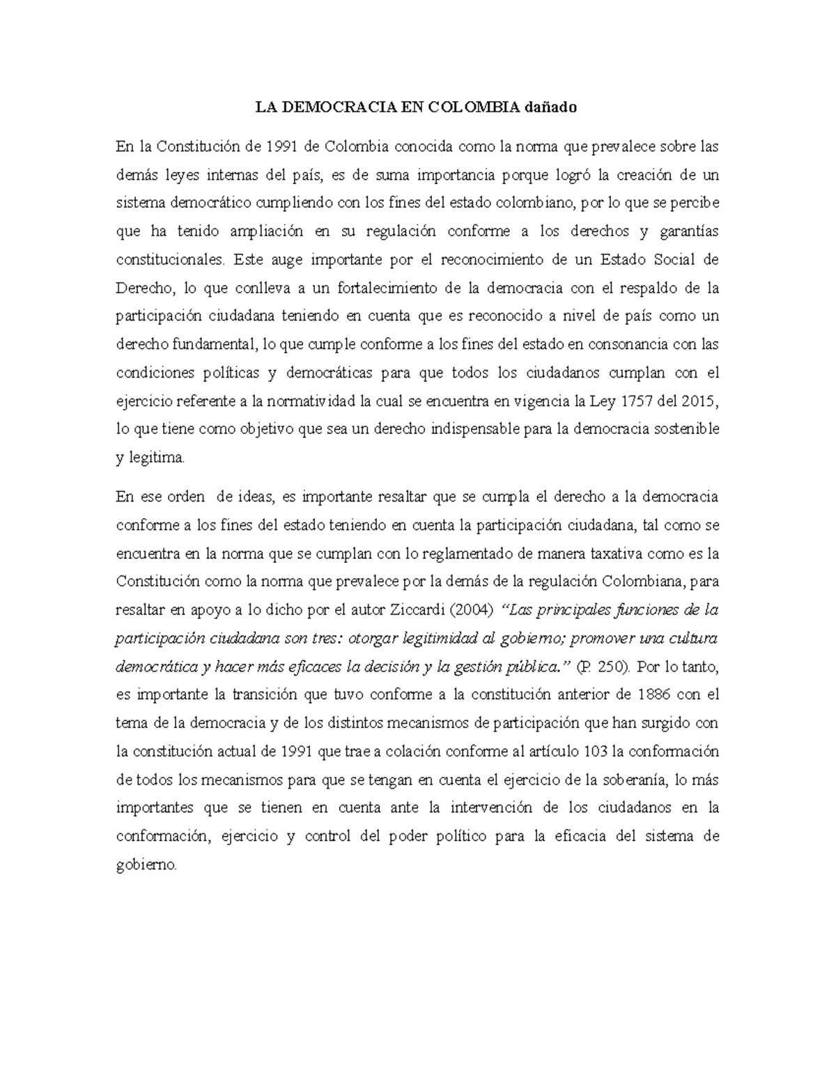 LA Democracia EN Colombia- corregido - LA DEMOCRACIA EN COLOMBIA dañado ...