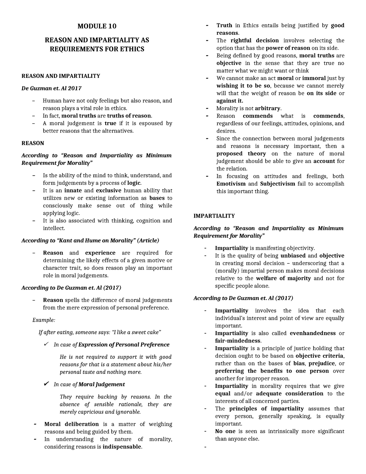 Module 10 A - Reason and Impartiality - MODULE 10 REASON AND ...