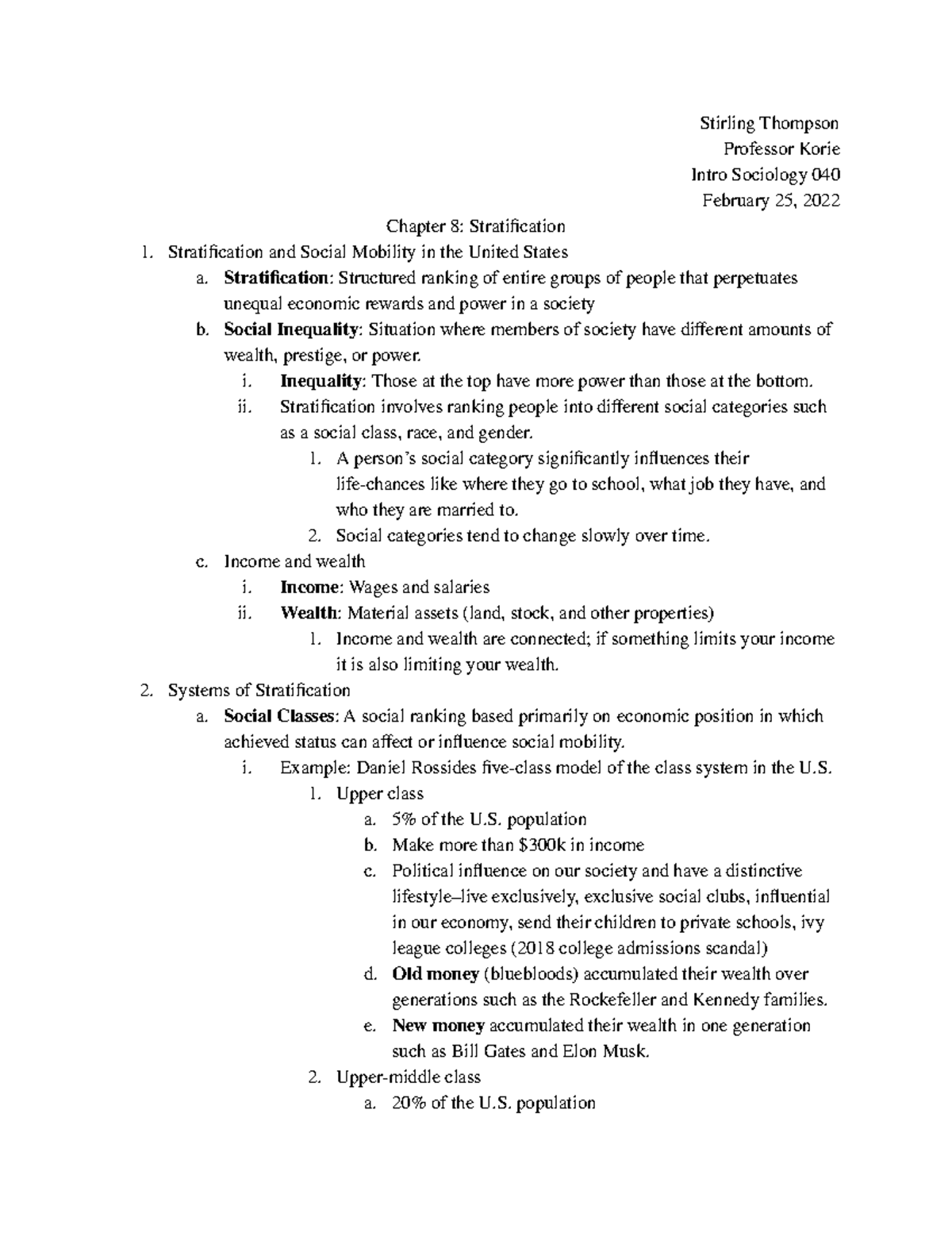 Chapter 8 Stratification - Stirling Thompson Professor Korie Intro ...