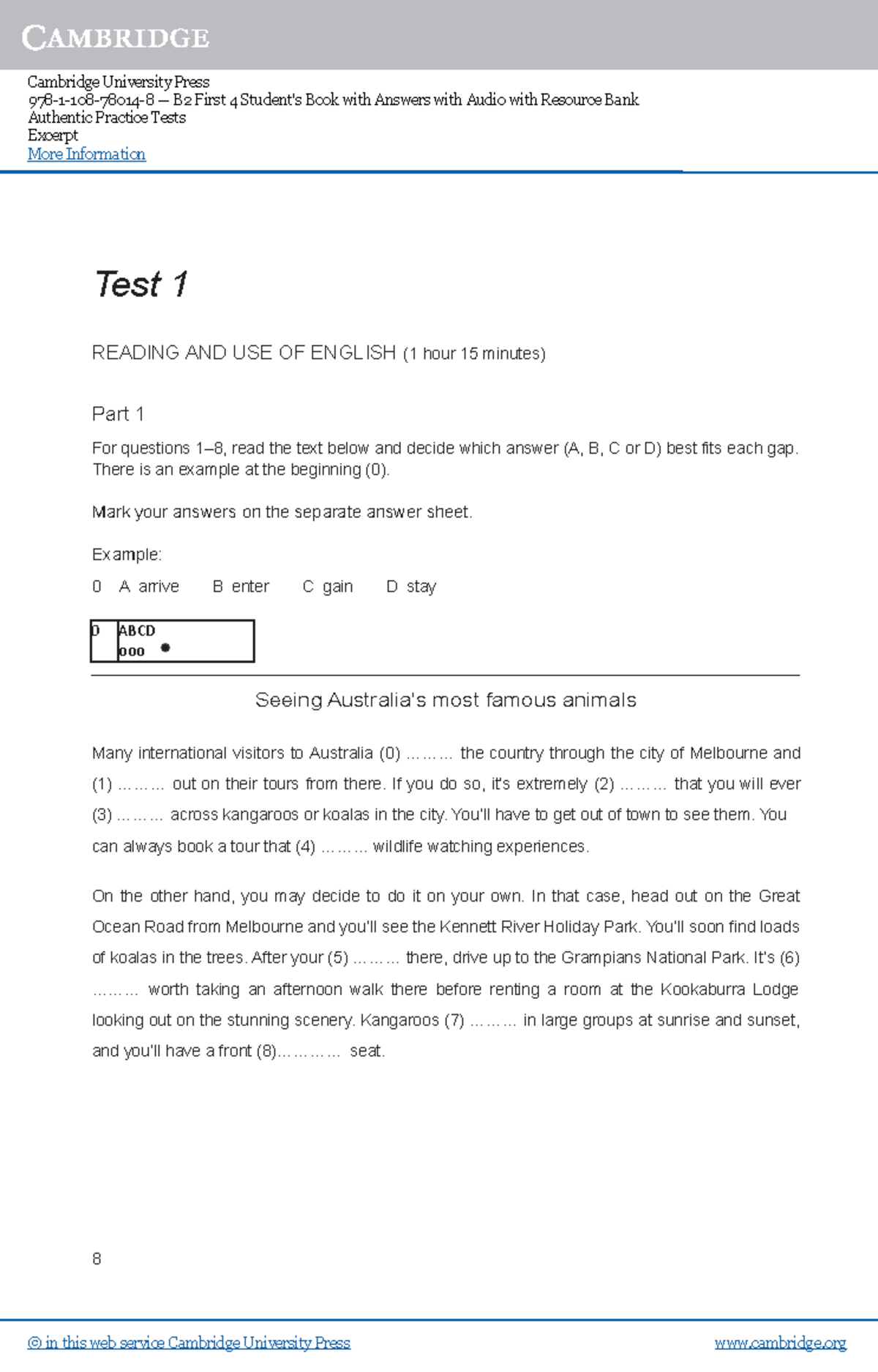 Use Of English And Reading Exam Practice Hw Key ABCD Ooo 0 Test 1 