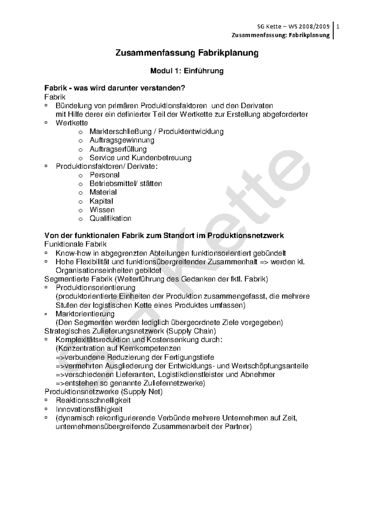 Zusammenfassung Fabrikplanung - Zusammenfassung: Fabrikplanung ...