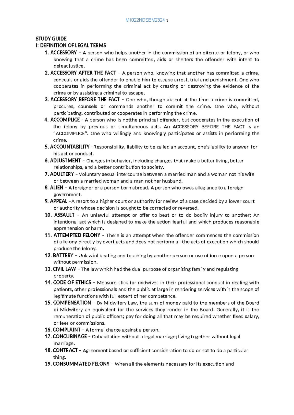 PGDStudyGuide M1022NDSEM2324 1 STUDY GUIDE I DEFINITION OF LEGAL