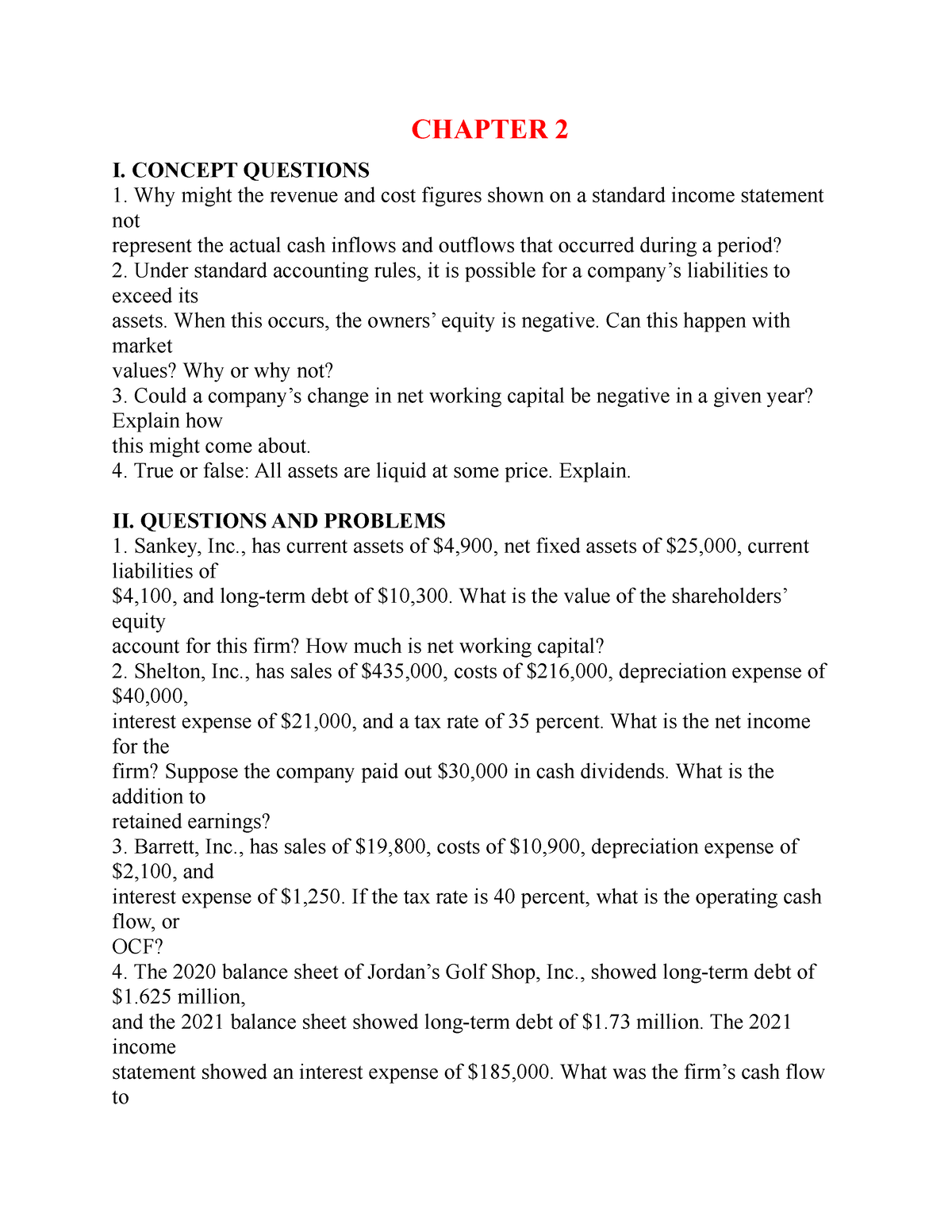 Chapter 2 - Corporate Finance - CHAPTER 2 I. CONCEPT QUESTIONS Why ...