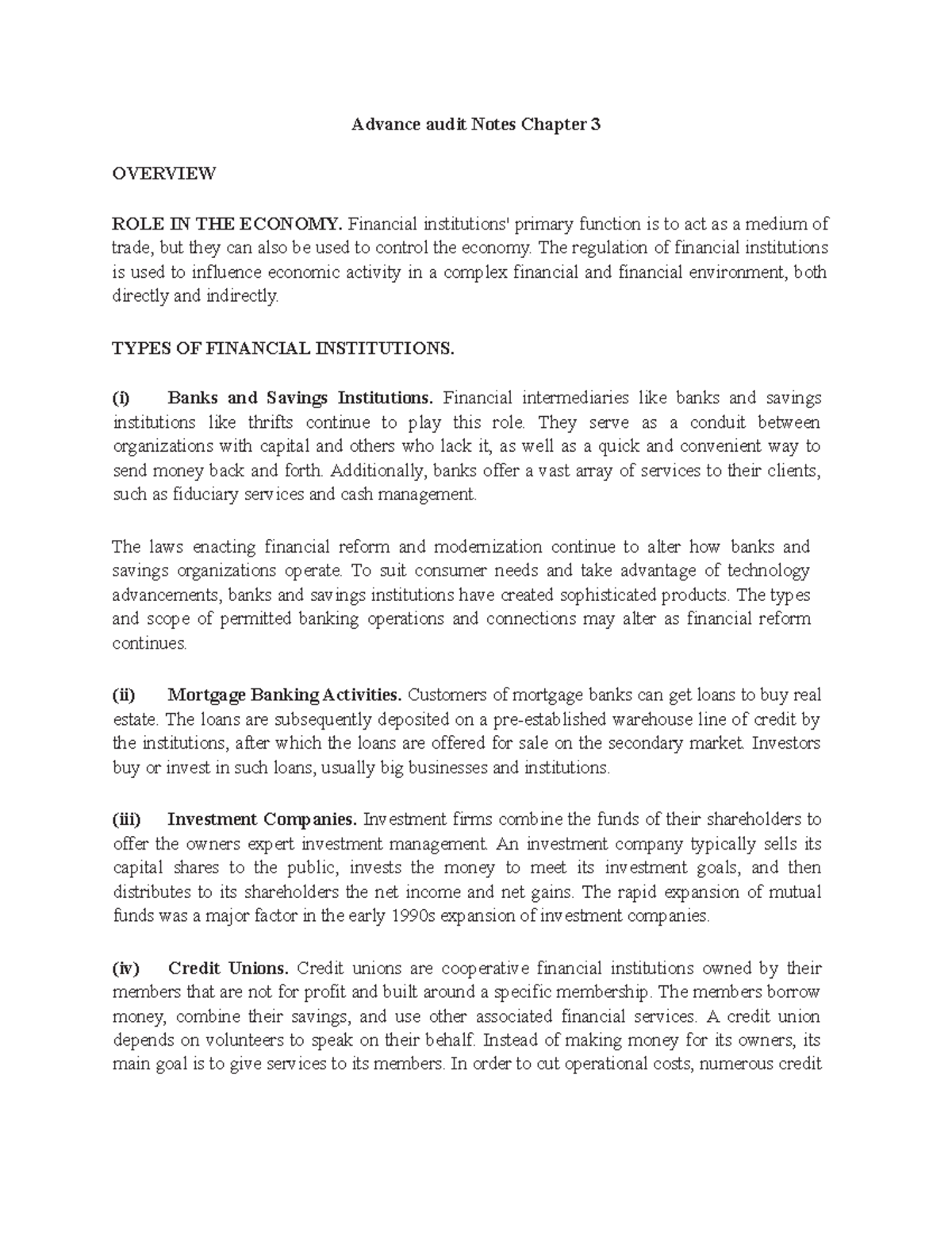 ADV AUDit notes Chapter 3 - Advance audit Notes Chapter 3 OVERVIEW ROLE ...