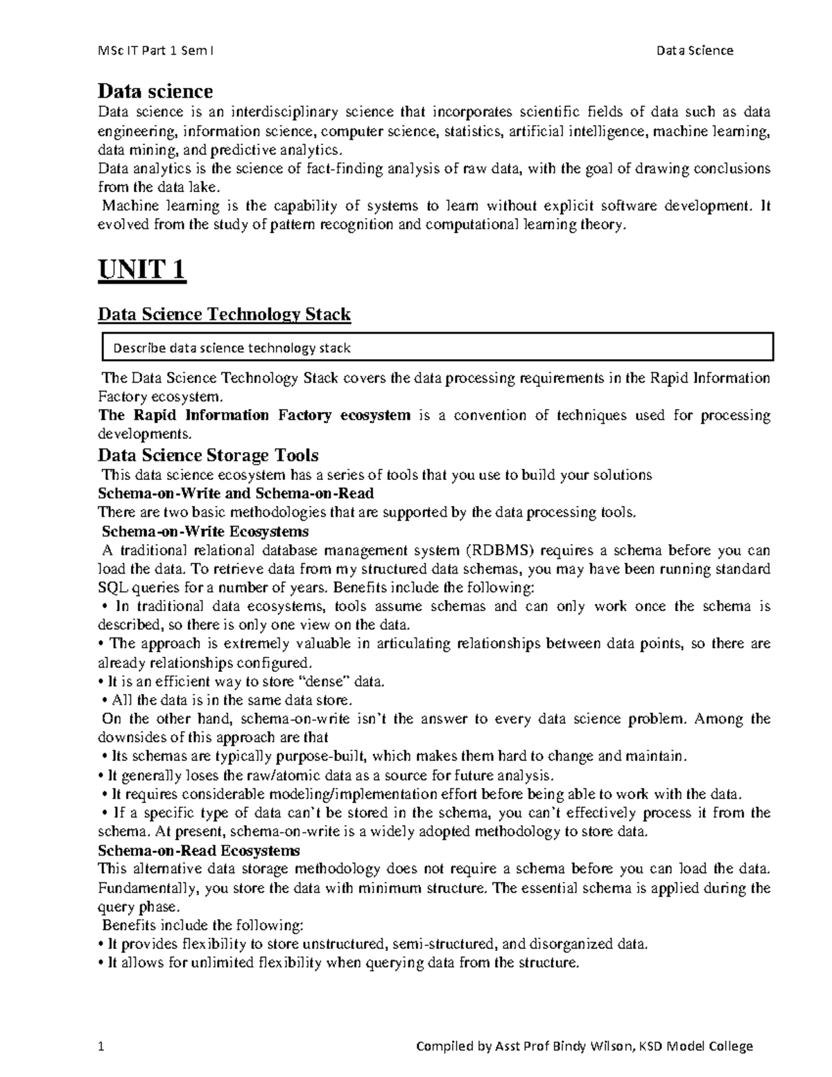 MSC Datascience Unit1 - ABC - Data science Data science is an ...