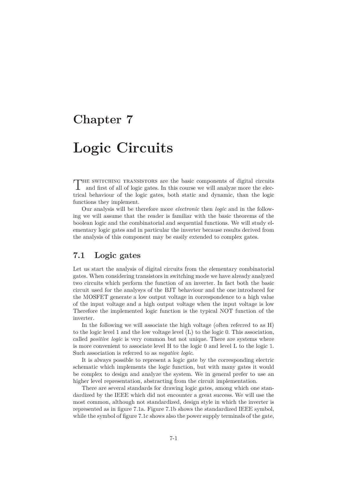 Chapter 7 Logic Circuits - Chapter 7 Logic Circuits He Switching ...