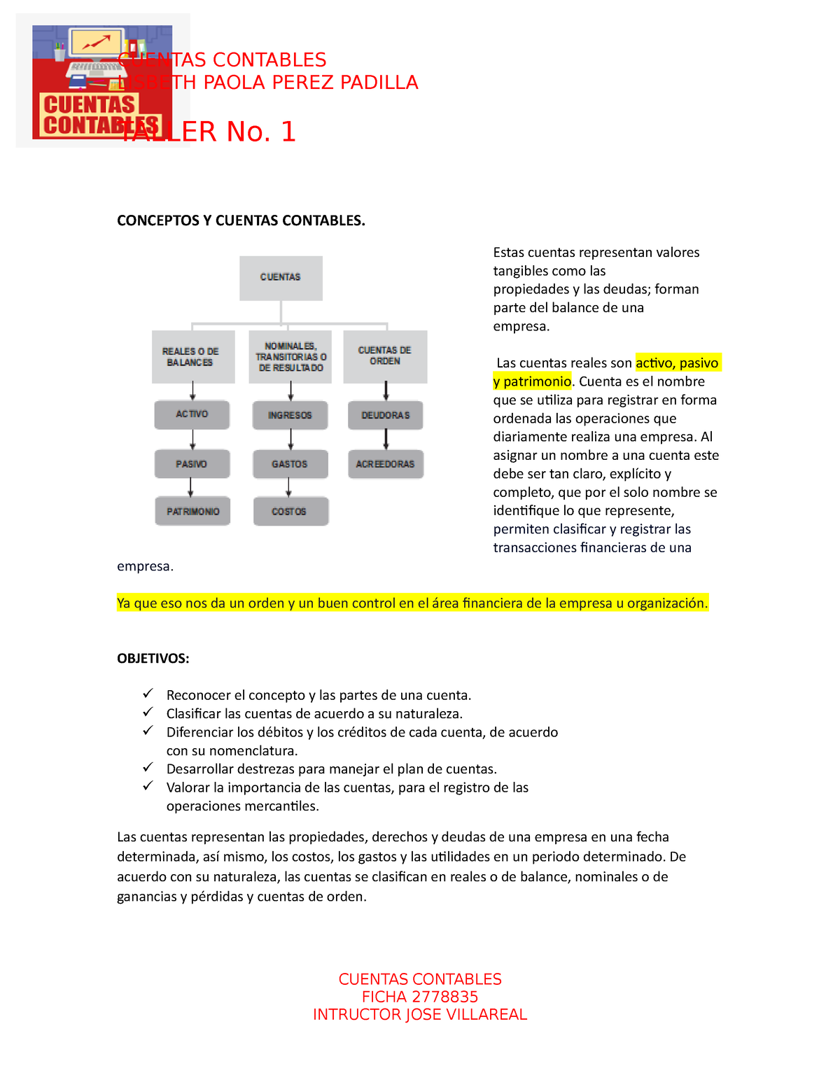 Conceptos Y Cuentas Contables - TALLER No. 1 CONCEPTOS Y CUENTAS ...