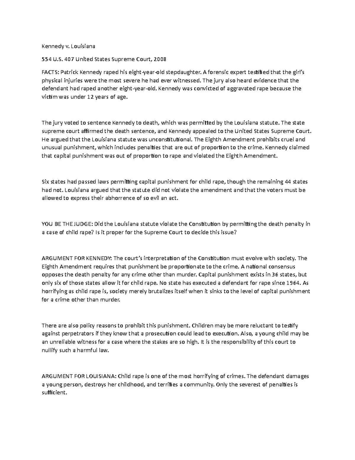 fvsd jjev jsdjvkw - Kennedy v. Louisiana 554 U. 407 United States ...