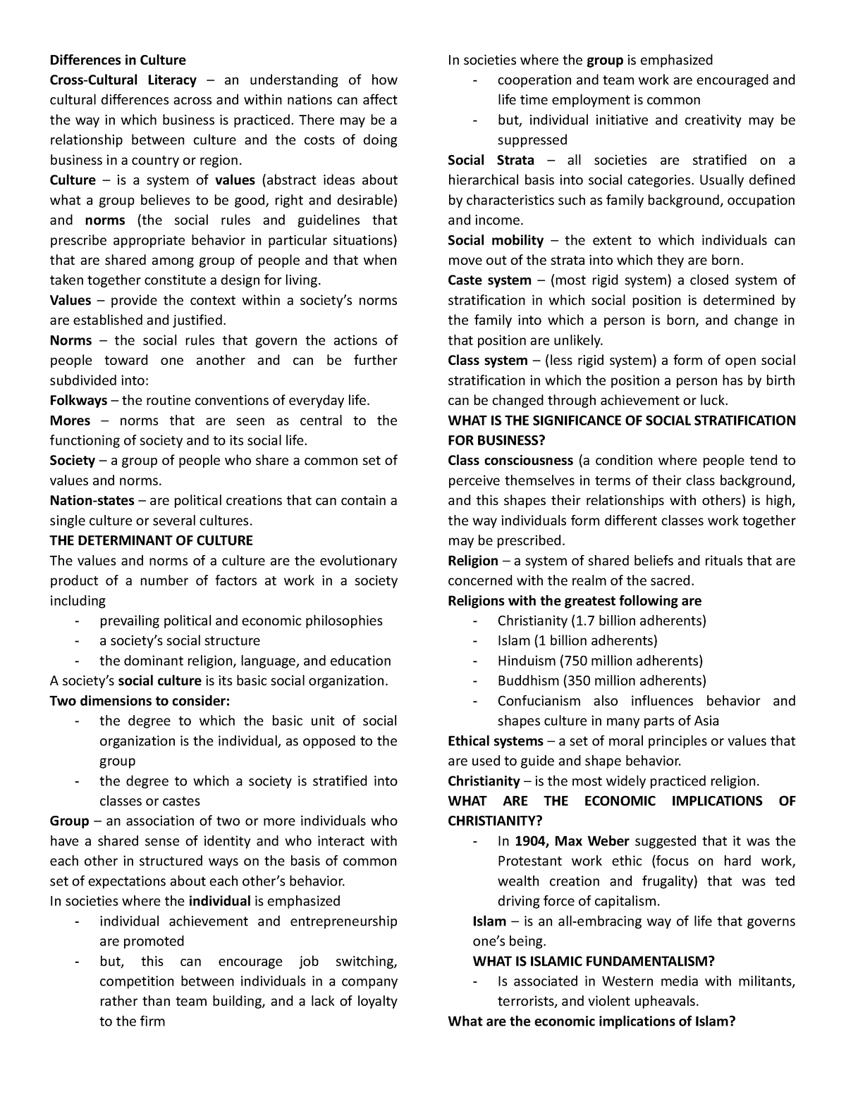 IBT chapter 3-4 - Differences in Culture Cross-Cultural Literacy – an ...