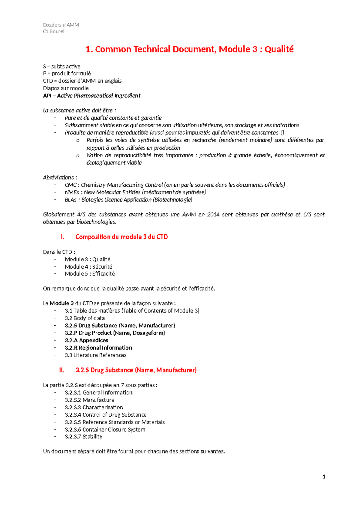 1. Module 3 - CTD - C1 Bourel 1. Common Technical Document, Module 3 ...