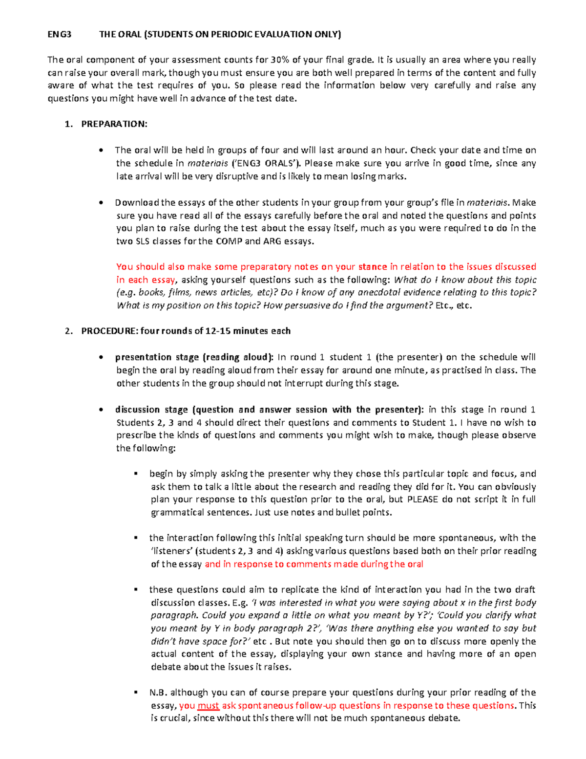 oral assessment guidelines - ENG3 THE ORAL (STUDENTS ON PERIODIC ...