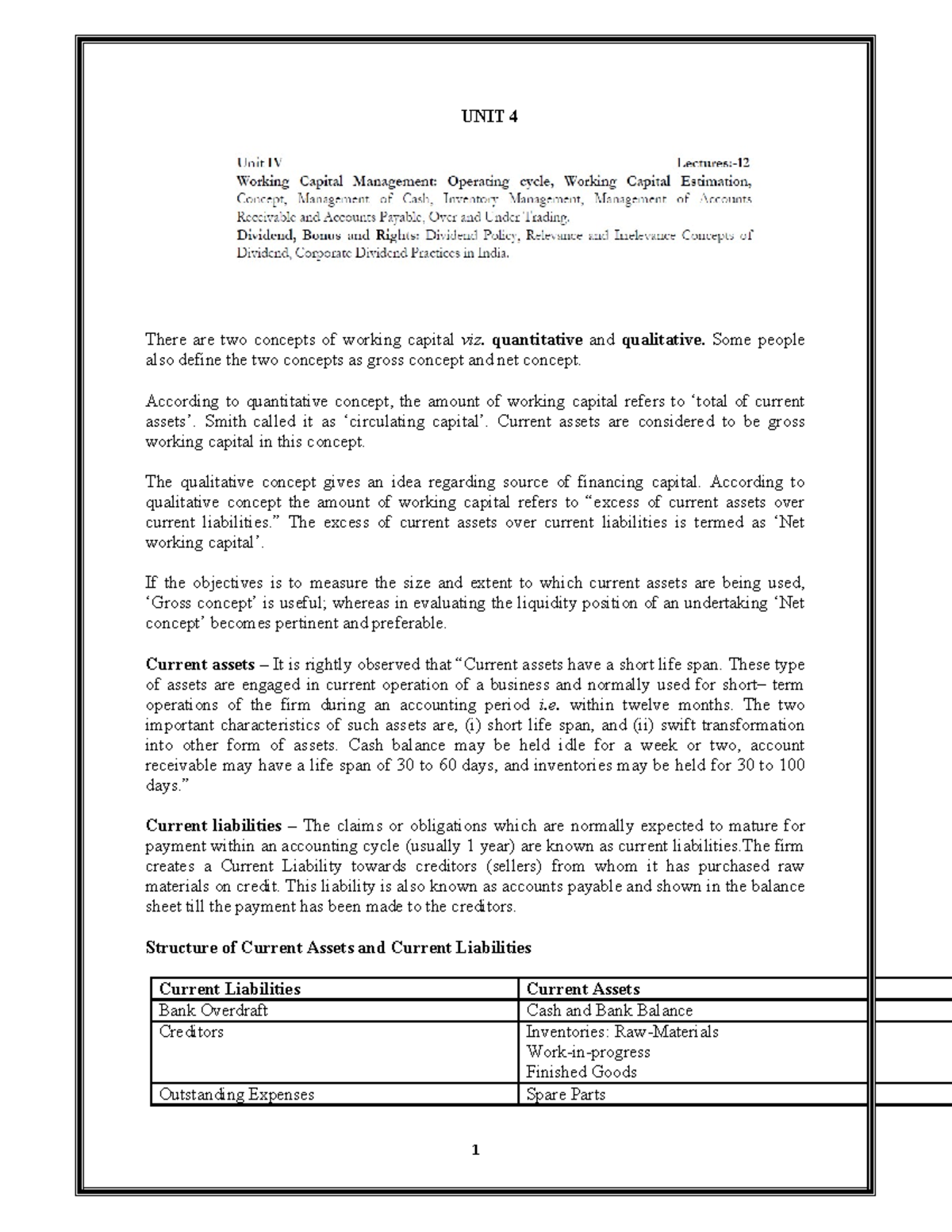 UNIT 4 - Lecture notes 6 - UNIT 4 There are two concepts of working ...