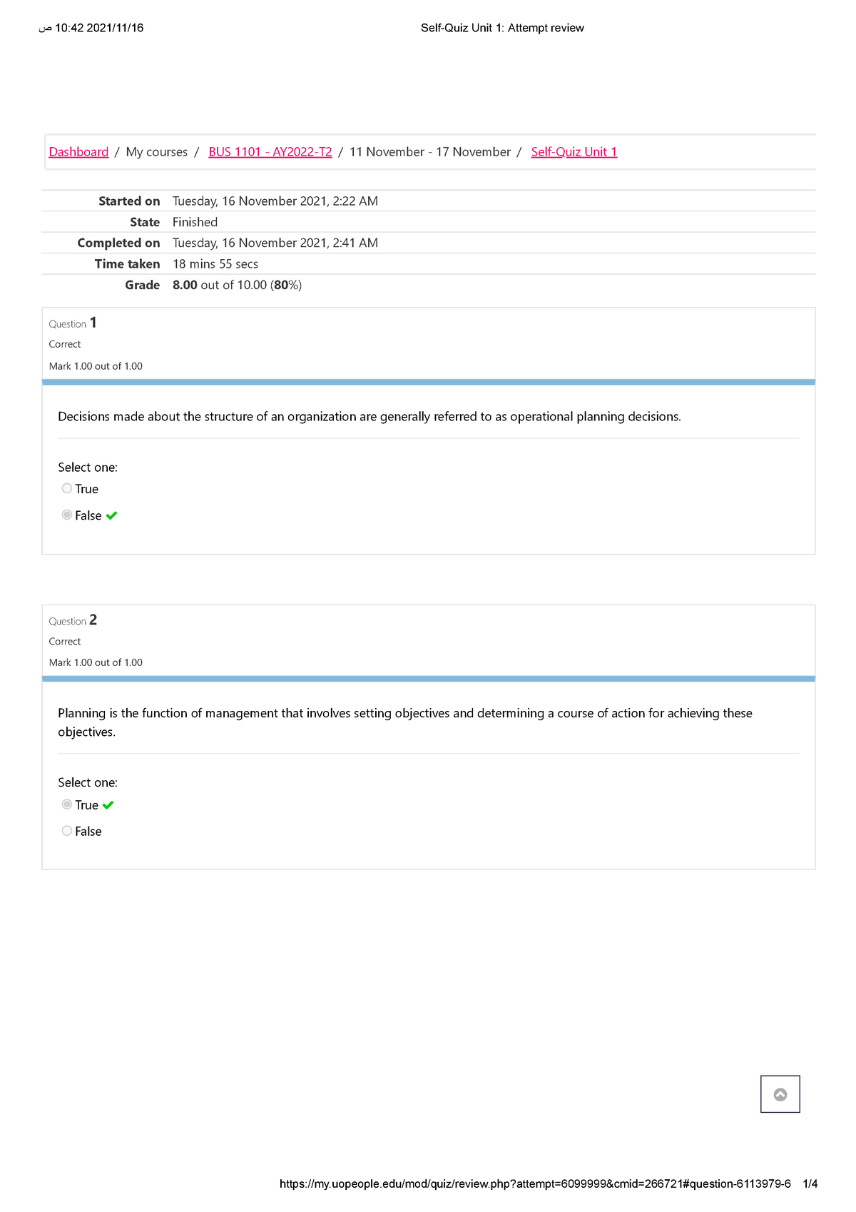 Self-quiz Unit 1 Bus 1101 - Started On Tuesday, 16 November 2021, 2:22 ...