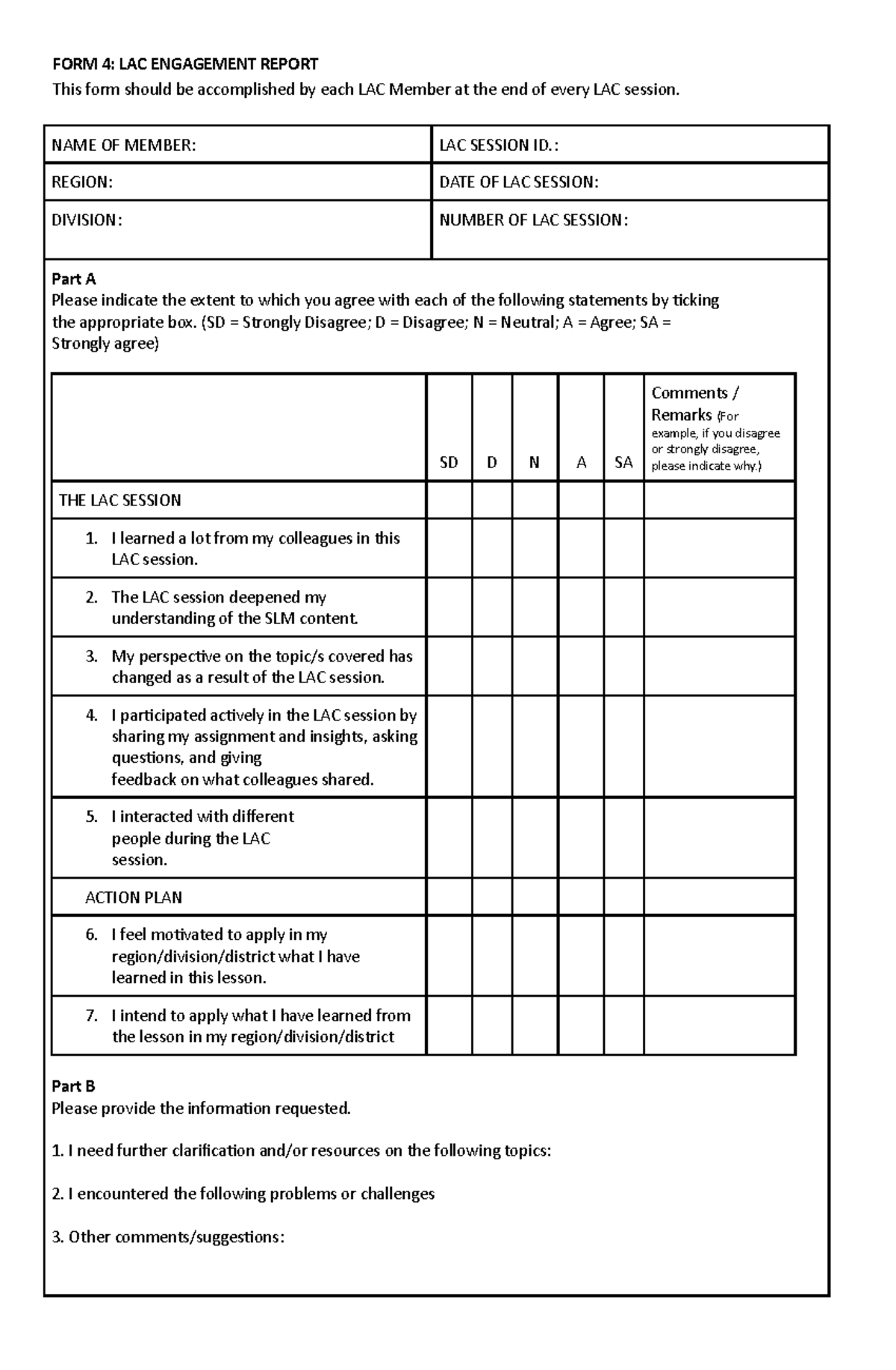 Form 4. Learning Action Cell Engagement Report - FORM 4: LAC ENGAGEMENT ...