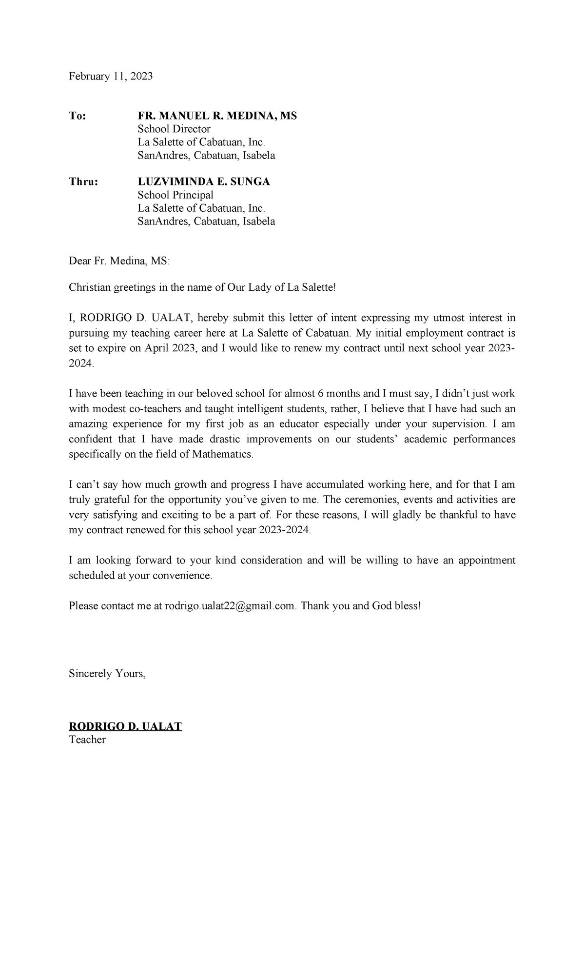 Letter-of-intent - N A - February 11, 2023 To: Fr. Manuel R. Medina, Ms 