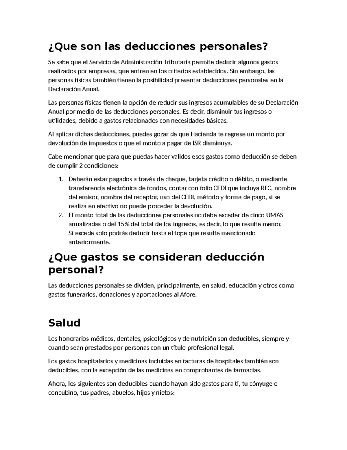 Resumen deducciones personales PF - ¿Que son las deducciones personales ...