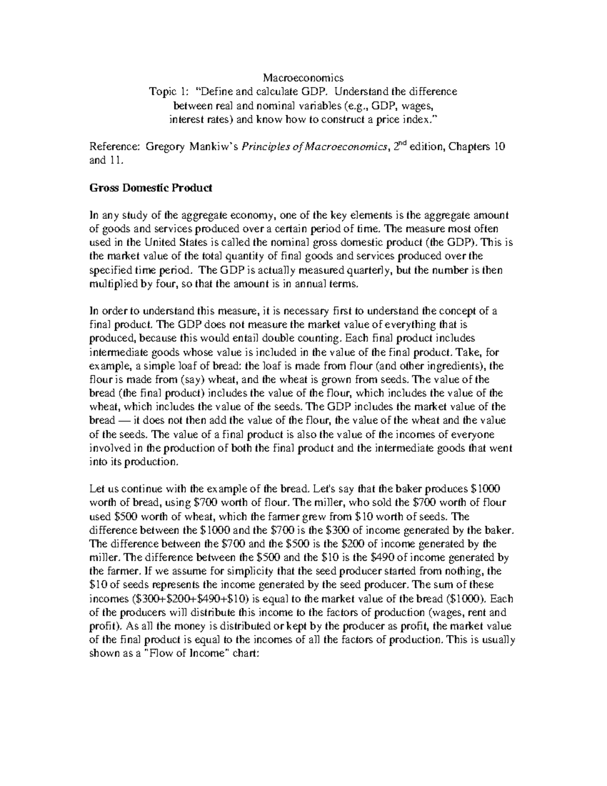 Macro 1 0 - 0000 - Macroeconomics Topic 1: “Define and calculate GDP ...