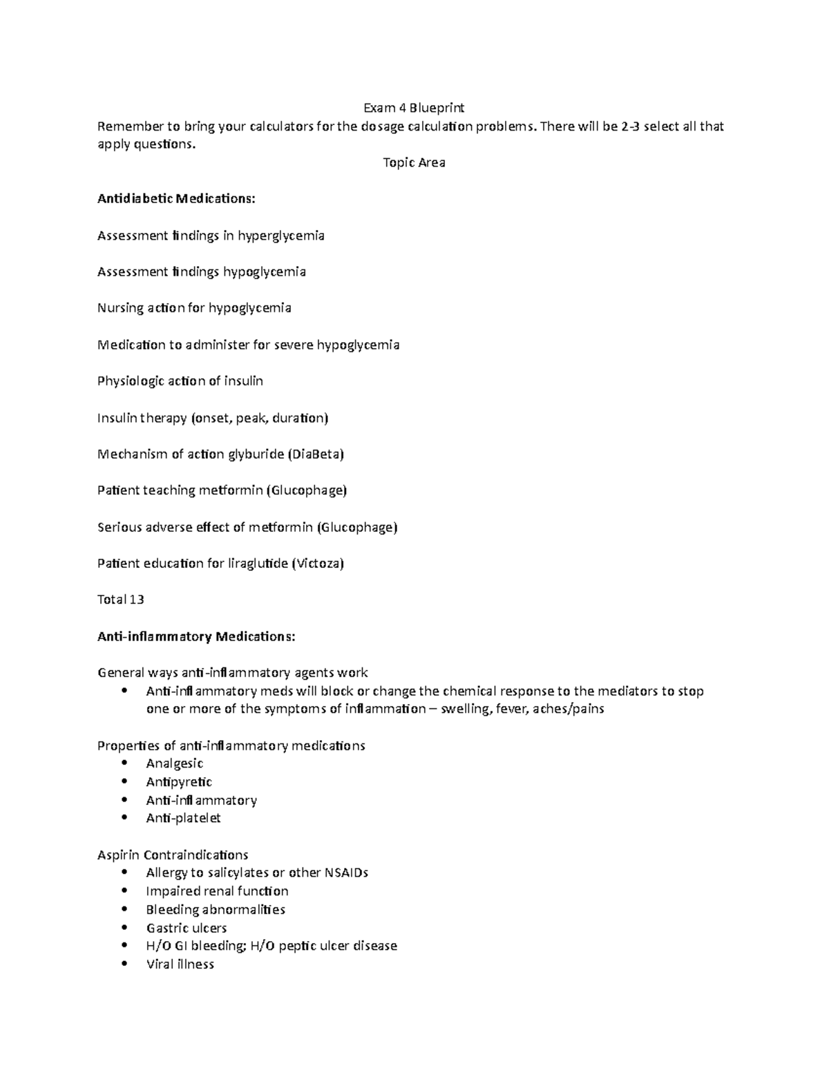 Exam 4 Pharm - Study Guide - Remember to bring your calculators for the ...