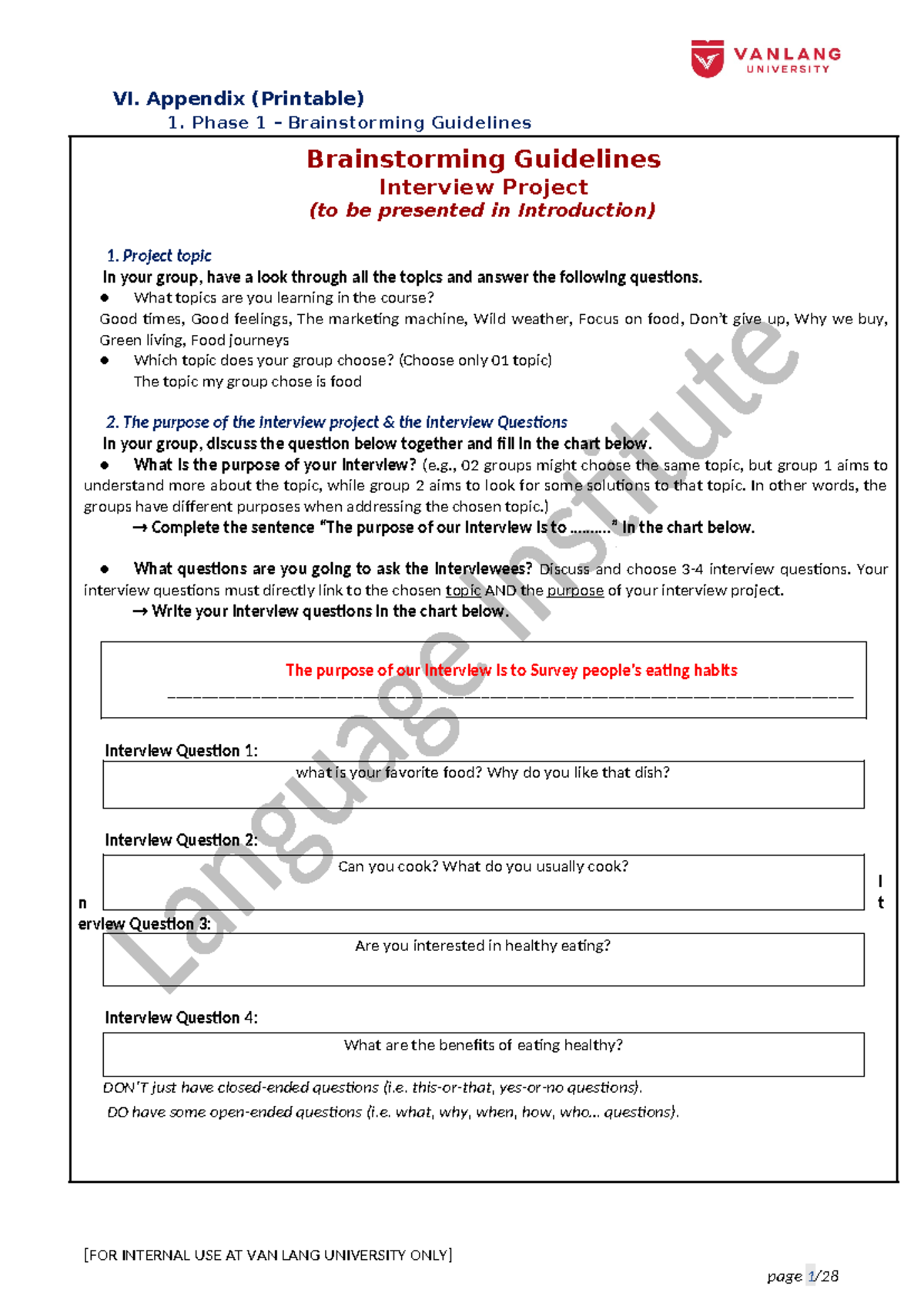 Anh văn 3 & 4 [ Editable] PBA Manual - Interview Project - VI. Appendix ...