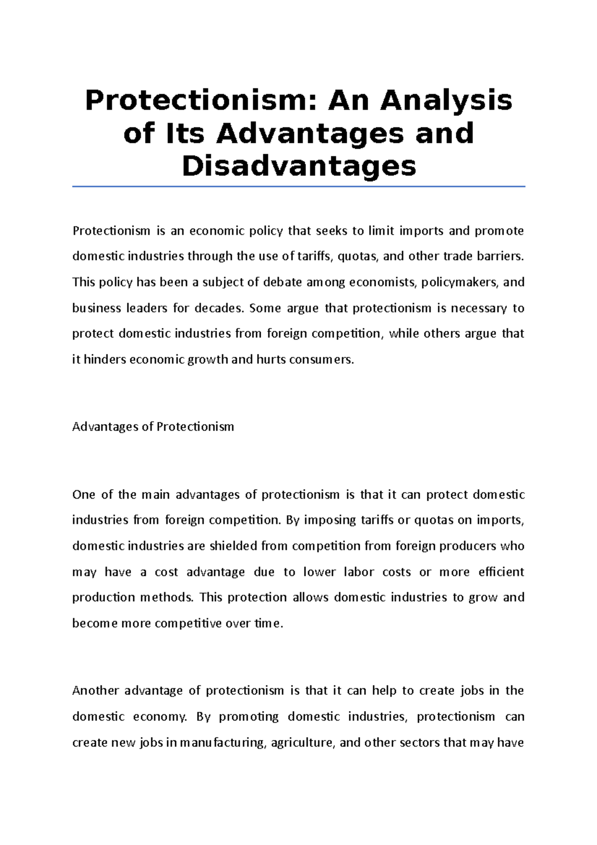 Protectionism, An Analysis Of Its Advantages And Disadvantages ...