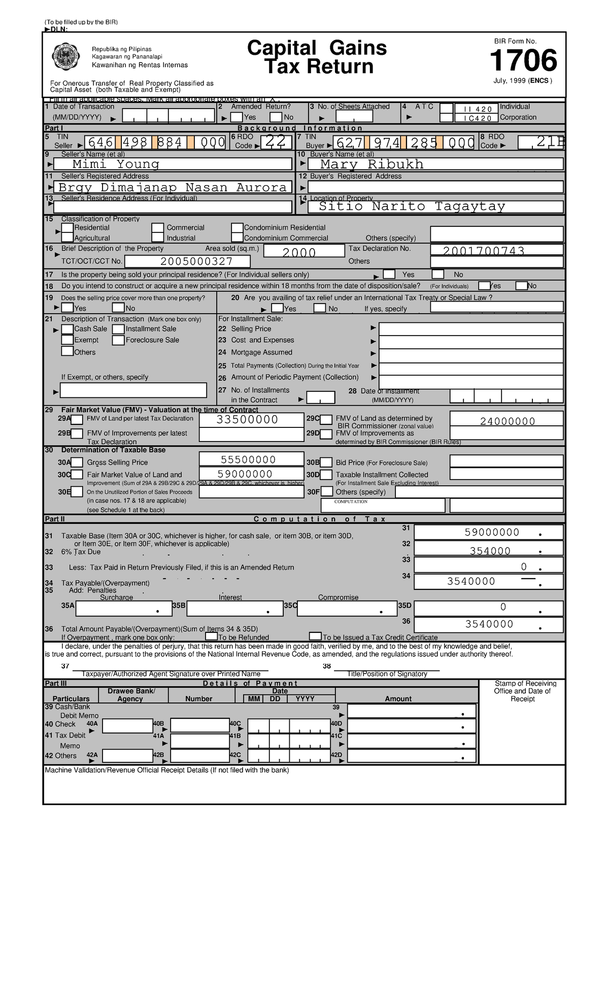 1706KU - Tax - (To Be Filled Up By The BIR) DLN: Fill In All Applicable ...