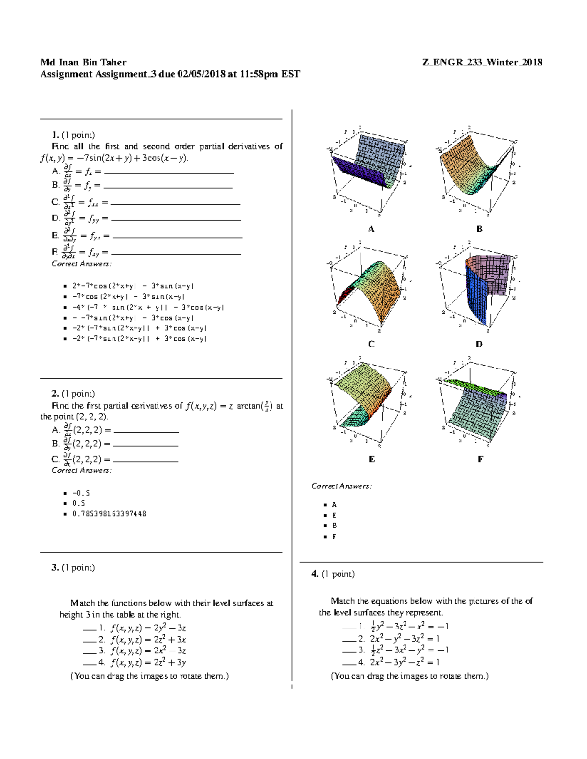 Assignment 3 1 Point Find All The First And Second Order Partial Derivatives Of F X Y 7 Studocu