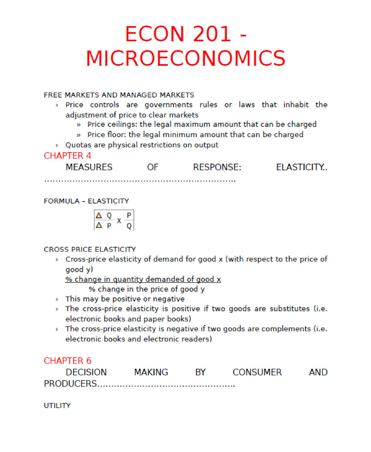 CH4, Measurement Of Elasticity - ECON201 - ECON 201 - Concordia - Studocu