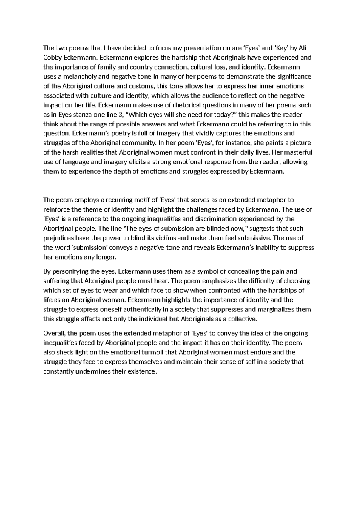 Inside my mother Ali Cobby Eckermann The two poems that I have