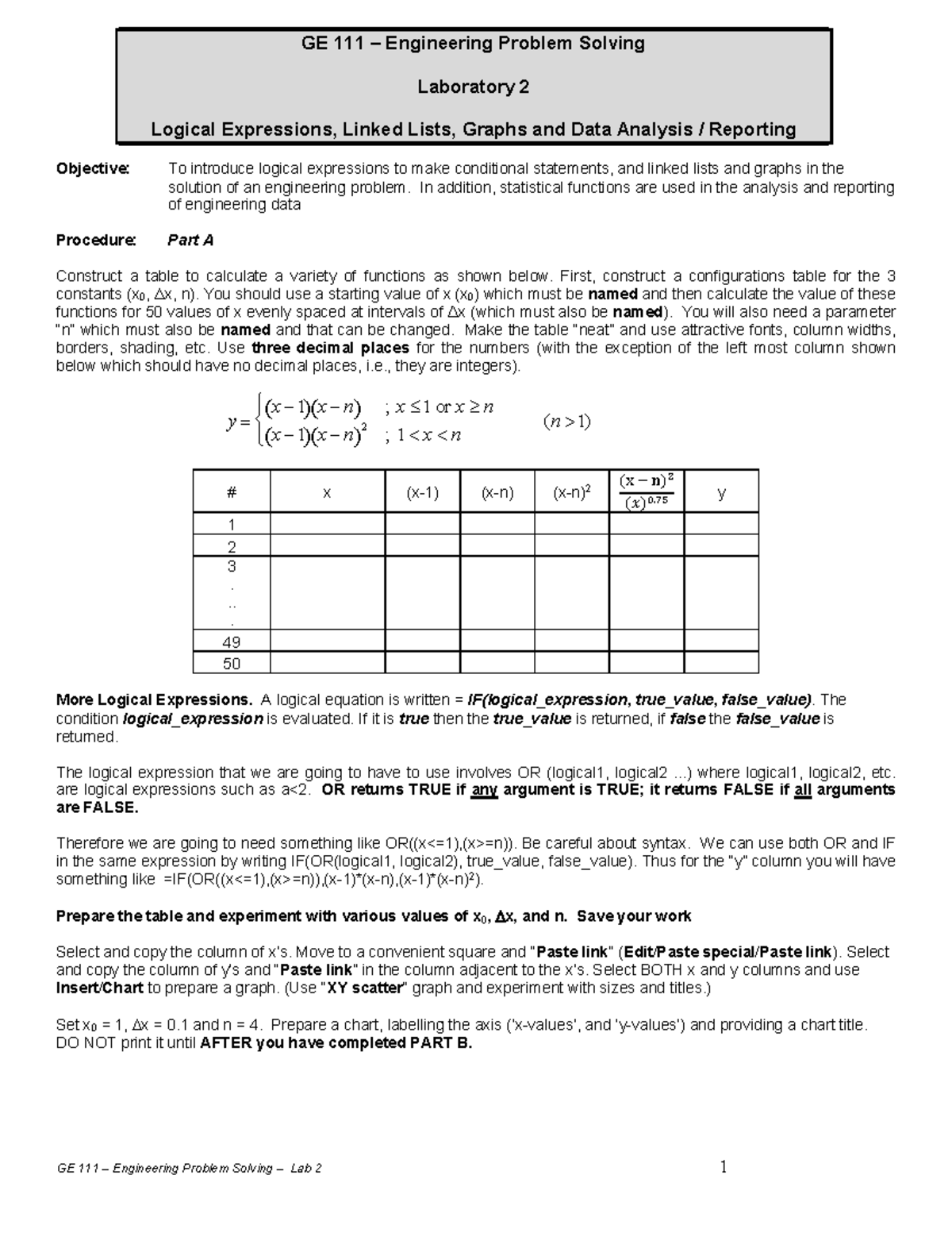 Lecture notes, lecture 1 - GE Engineering Problem Solving Laboratory 2 ...