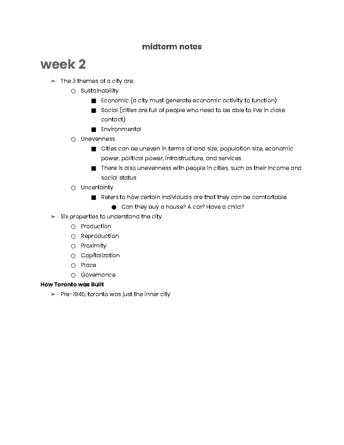 Midterm notes - midterm notes week 2 The 3 themes of a city are ...