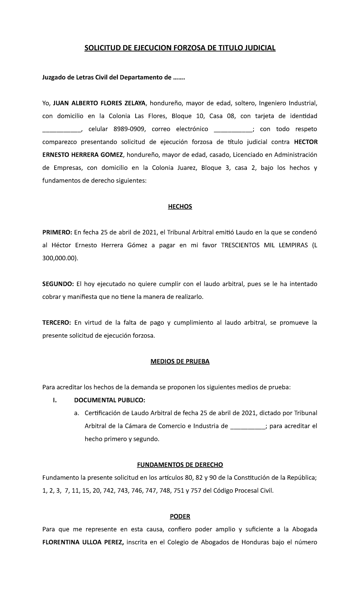 Escrito Solicitud De Ejecución Forzosa De Título Judicial Solicitud De Ejecucion Forzosa De 2118