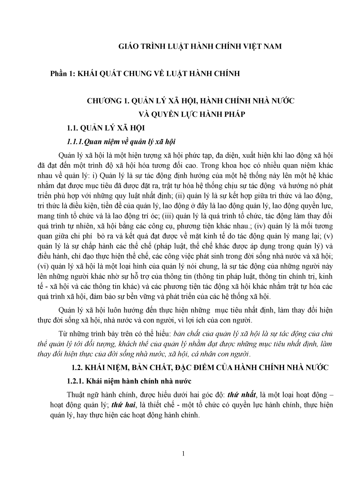 LUAT HANH Chinh TOM TAT - GIÁO TRÌNH LUẬT HÀNH CHÍNH VIỆT NAM Phần 1: KHÁI QUÁT CHUNG VỀ LUẬT HÀNH - Studocu