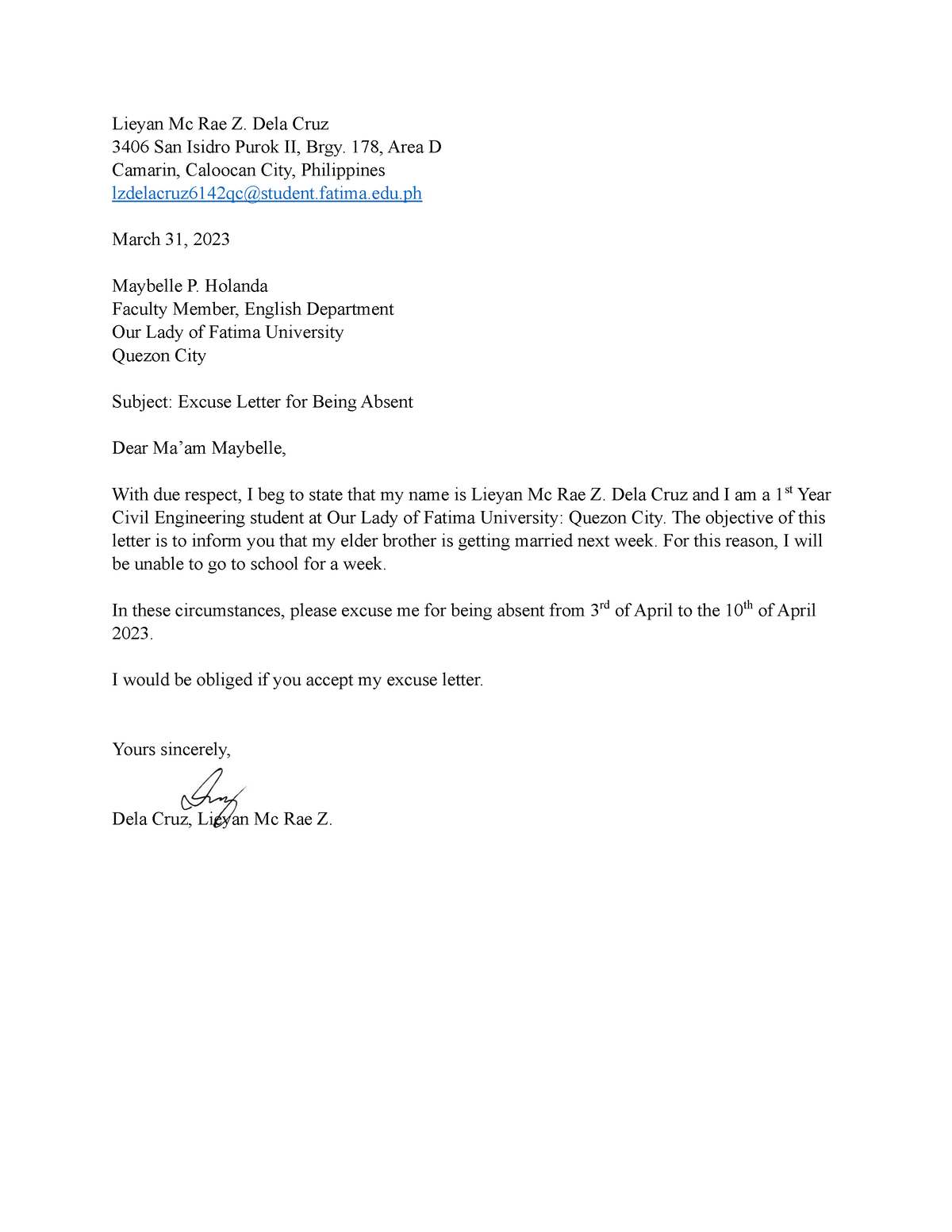 Activity Business Letter Writing - DELA CRUZ, Lieyan Mc Rae Z - Lieyan ...