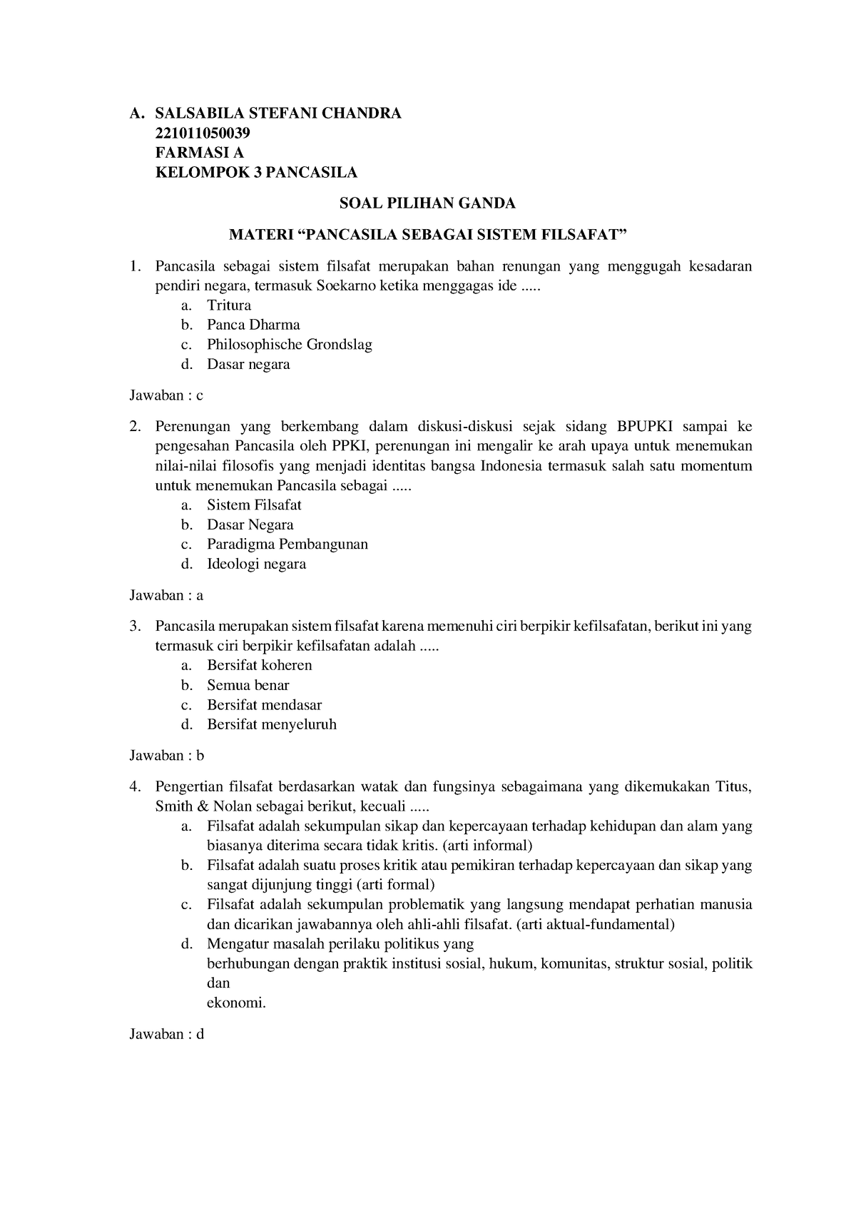 SOAL Pilihan Ganda Pancasila - A. SALSABILA STEFANI CHANDRA ...
