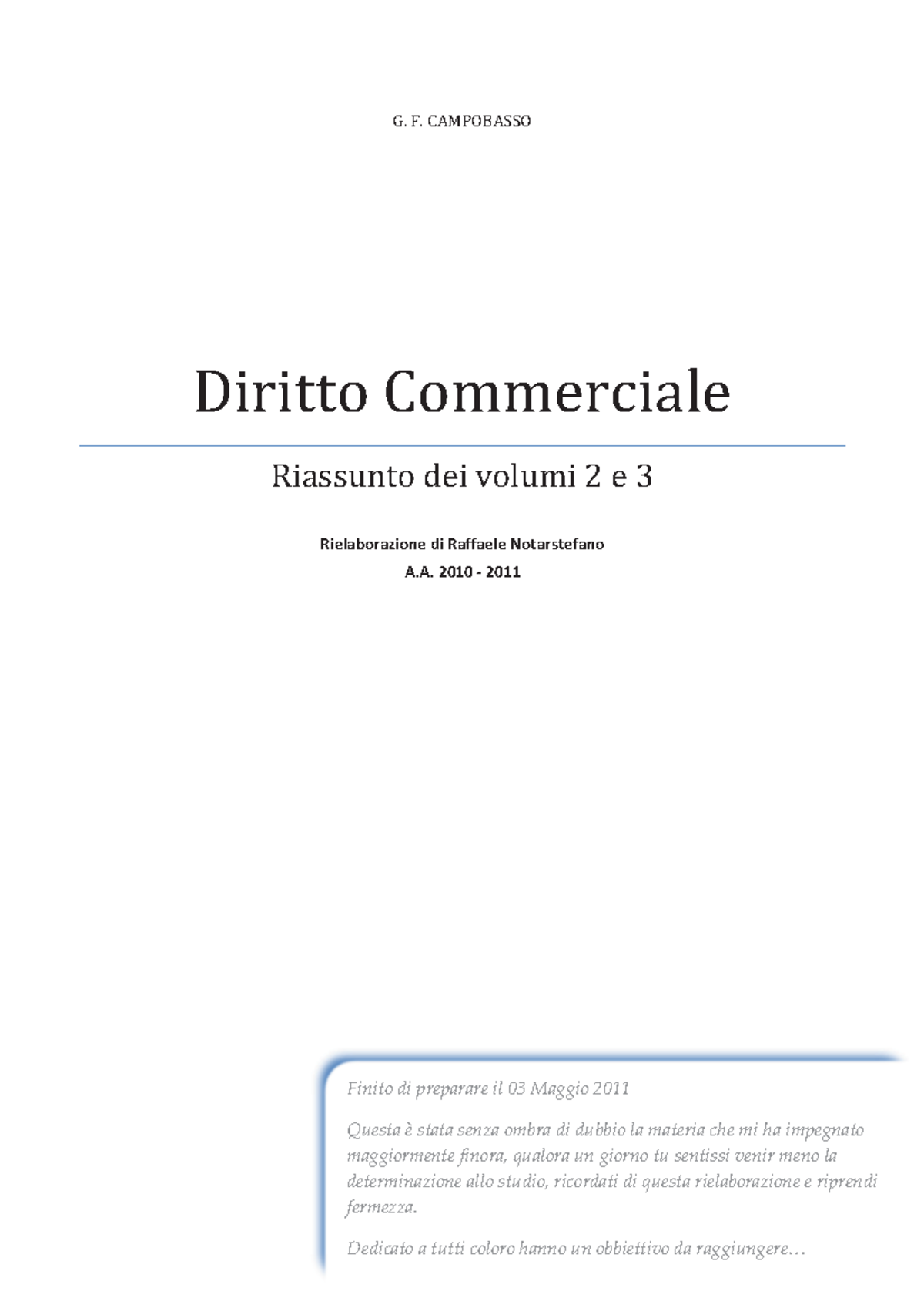 Riassunto Campobasso Diritto Commerciale - - Studocu