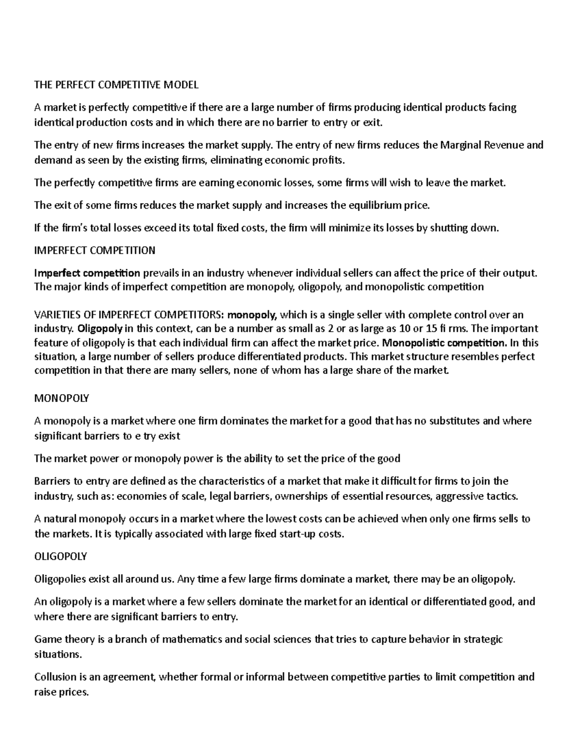 Types of competition - Resumen Economia - THE PERFECT COMPETITIVE MODEL ...