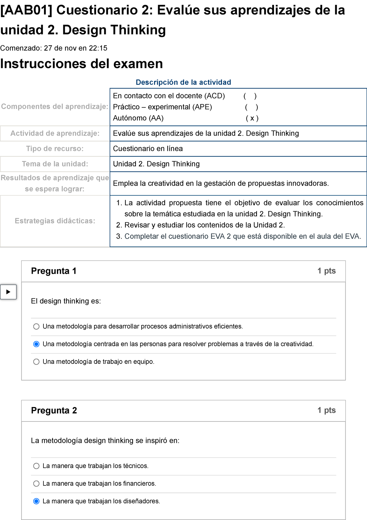 Examen [AAB01] Cuestionario 2 Evalúe Sus Aprendizajes De La Unidad 2 ...